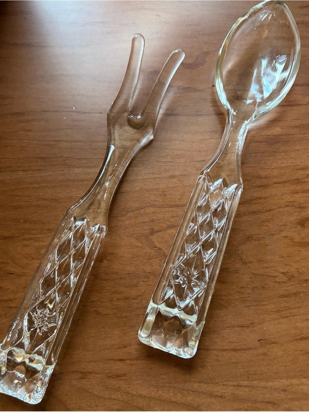 Anchor Hocking: "Wexford" Two Piece Spoon/Fork Glass Salad crystal Serving Set